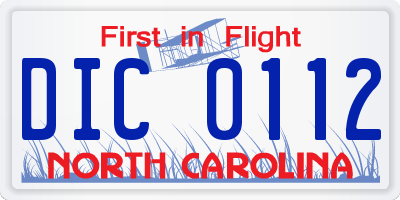 NC license plate DIC0112