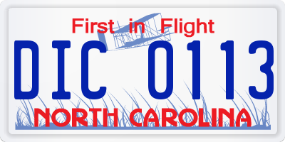 NC license plate DIC0113
