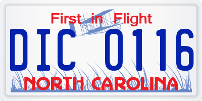 NC license plate DIC0116