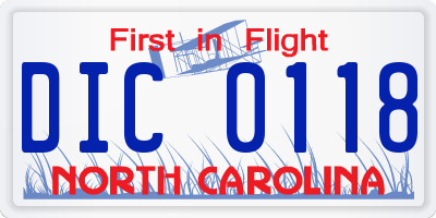 NC license plate DIC0118