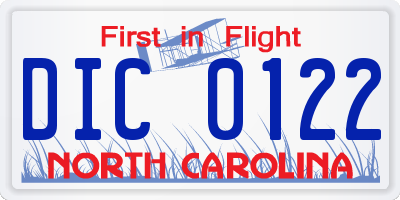 NC license plate DIC0122