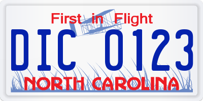 NC license plate DIC0123