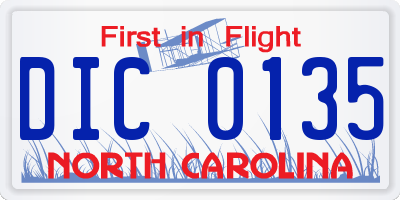NC license plate DIC0135