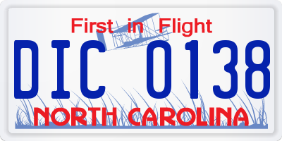 NC license plate DIC0138