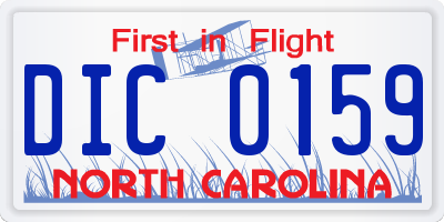 NC license plate DIC0159
