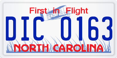 NC license plate DIC0163