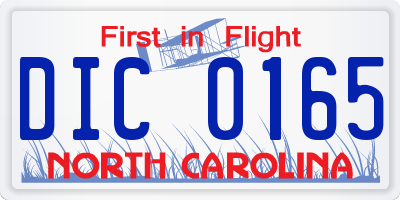 NC license plate DIC0165