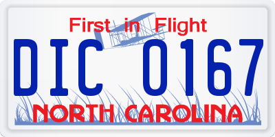 NC license plate DIC0167