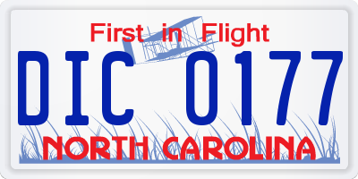 NC license plate DIC0177