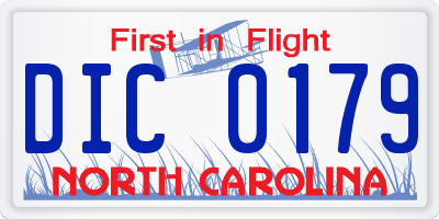 NC license plate DIC0179