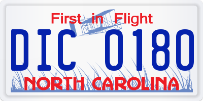 NC license plate DIC0180