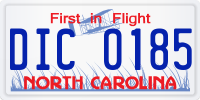 NC license plate DIC0185