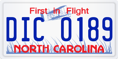 NC license plate DIC0189