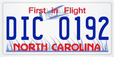 NC license plate DIC0192