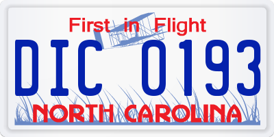 NC license plate DIC0193