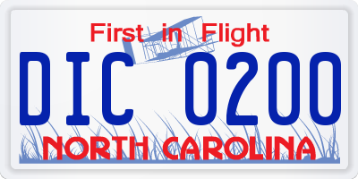 NC license plate DIC0200