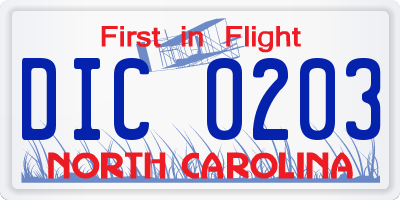 NC license plate DIC0203