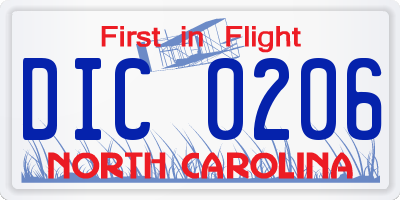 NC license plate DIC0206