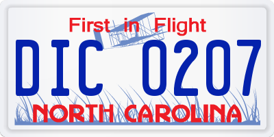 NC license plate DIC0207