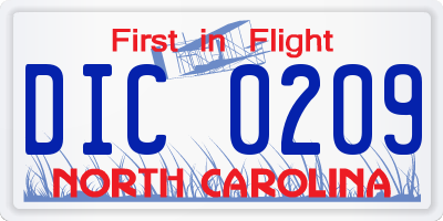 NC license plate DIC0209