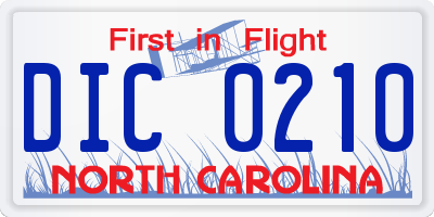 NC license plate DIC0210