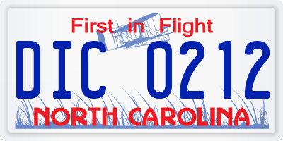 NC license plate DIC0212