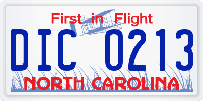 NC license plate DIC0213