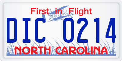 NC license plate DIC0214
