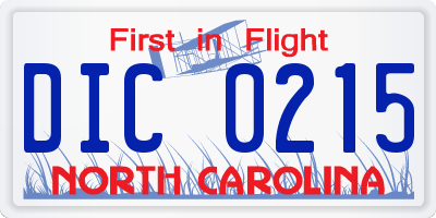 NC license plate DIC0215