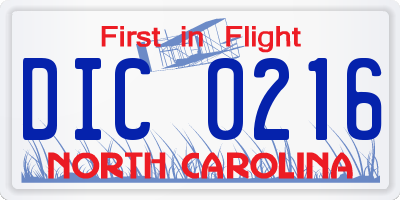 NC license plate DIC0216
