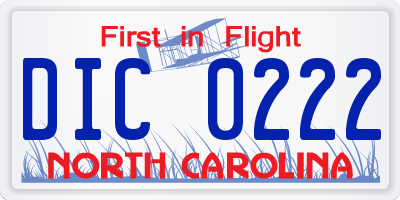 NC license plate DIC0222