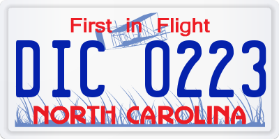 NC license plate DIC0223