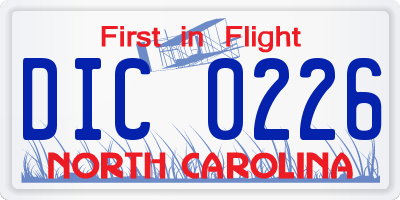 NC license plate DIC0226