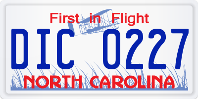 NC license plate DIC0227