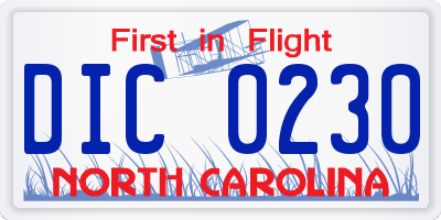 NC license plate DIC0230