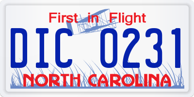 NC license plate DIC0231