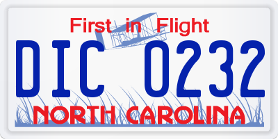 NC license plate DIC0232