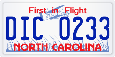 NC license plate DIC0233
