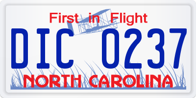NC license plate DIC0237