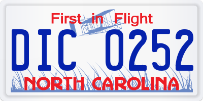 NC license plate DIC0252