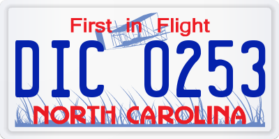 NC license plate DIC0253