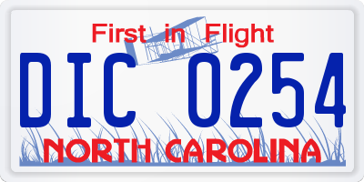NC license plate DIC0254