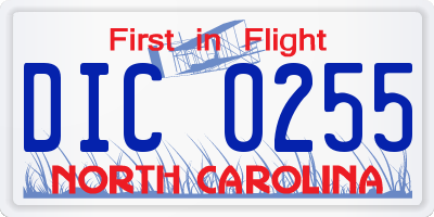 NC license plate DIC0255