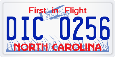 NC license plate DIC0256