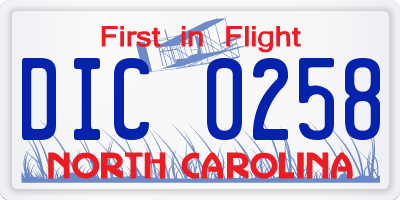 NC license plate DIC0258