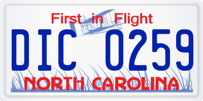 NC license plate DIC0259