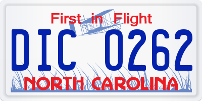 NC license plate DIC0262