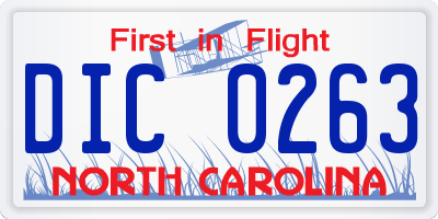 NC license plate DIC0263
