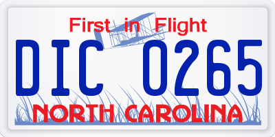 NC license plate DIC0265