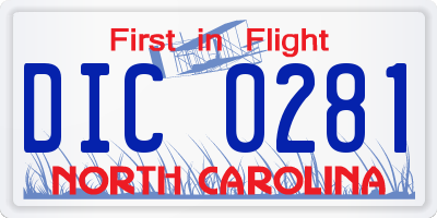 NC license plate DIC0281